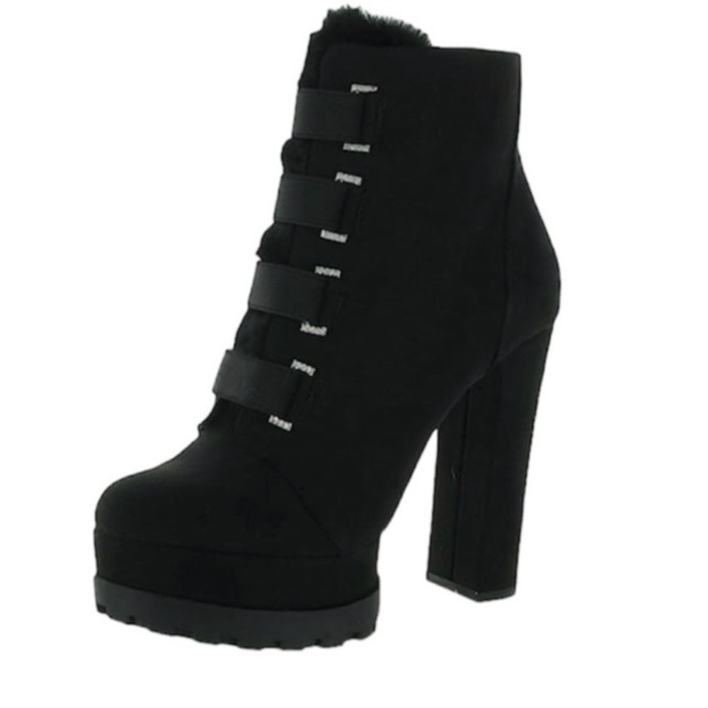 Jessica Simpson Irrena 2 -Black Faux Suede/Faux Shearling Platform Boot Sz 7 1/2